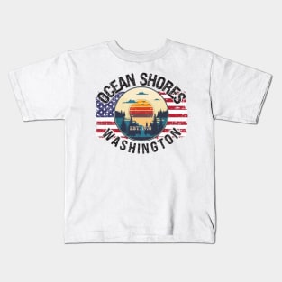 OCEAN SHORES WASHINGTON EST 1970 BEACH SUNSET USA FLAG Kids T-Shirt